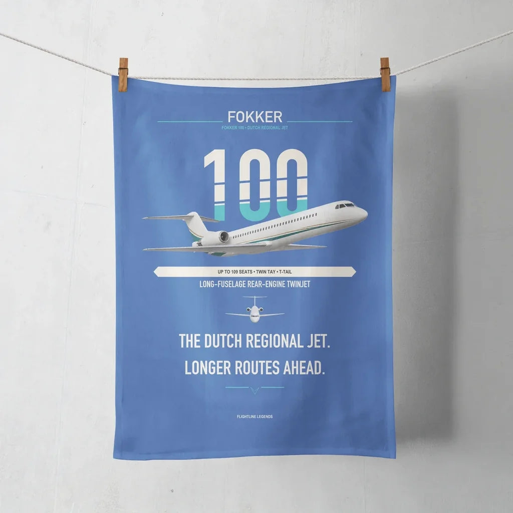 Fokker 100 design on blue towel