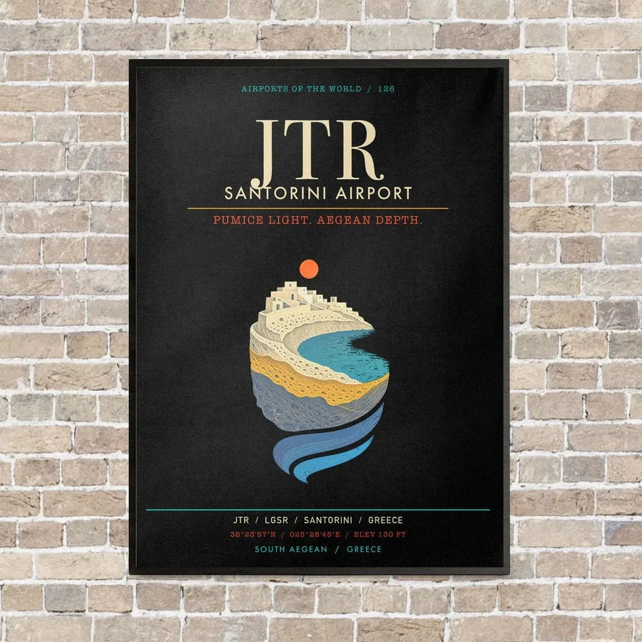 Santorini Airport JTR - Canvas Framed - Black