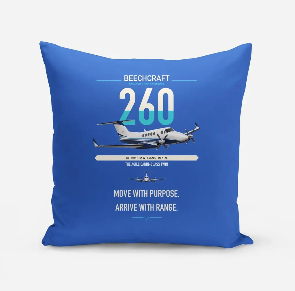 Beechcraft King Air 260 design on blue pillow