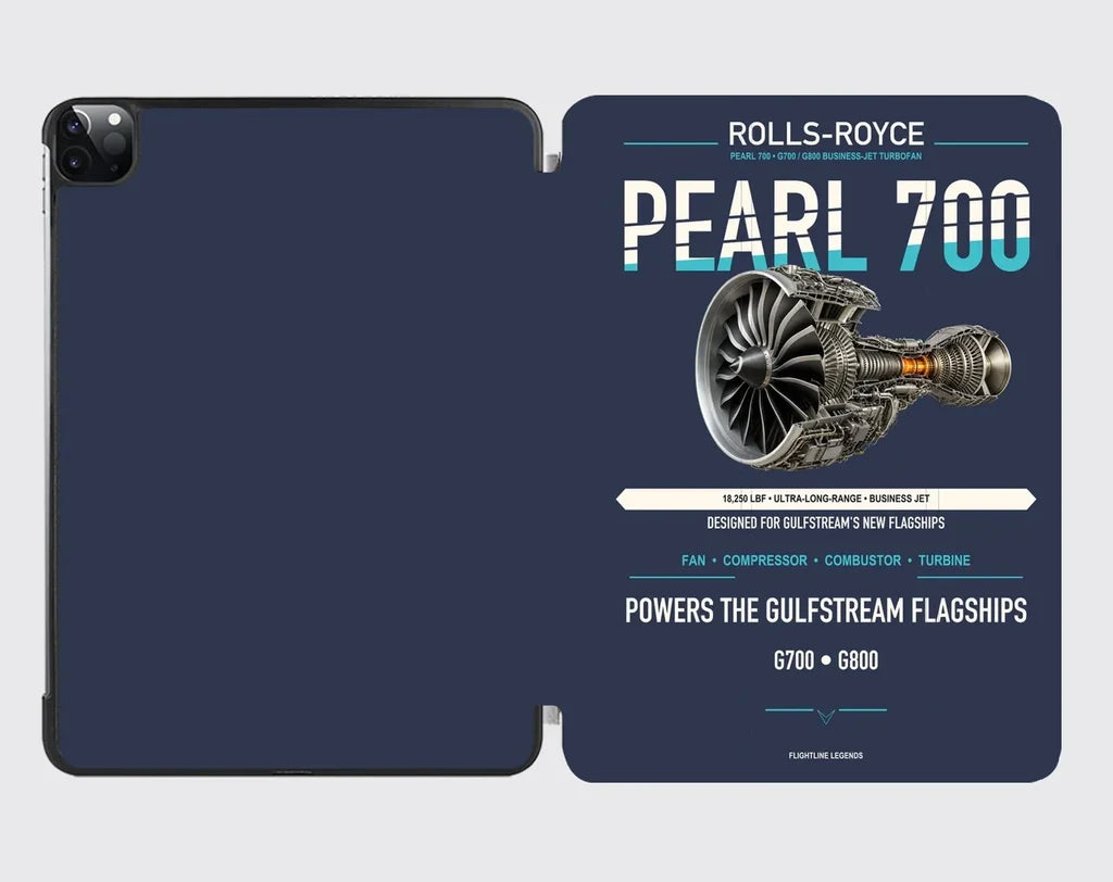 PEARL 700 design on navy blue ipad tablet case