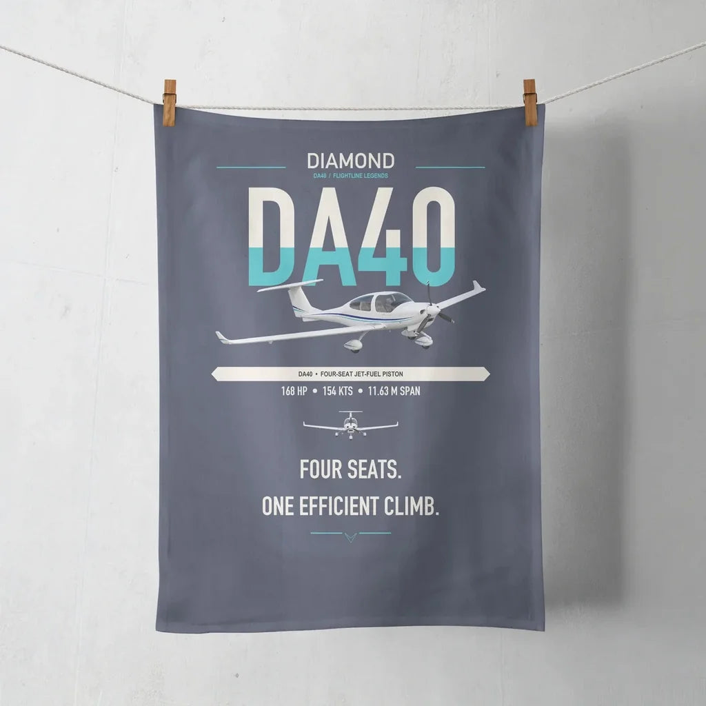 Diamond DA40 design on navy blue towel