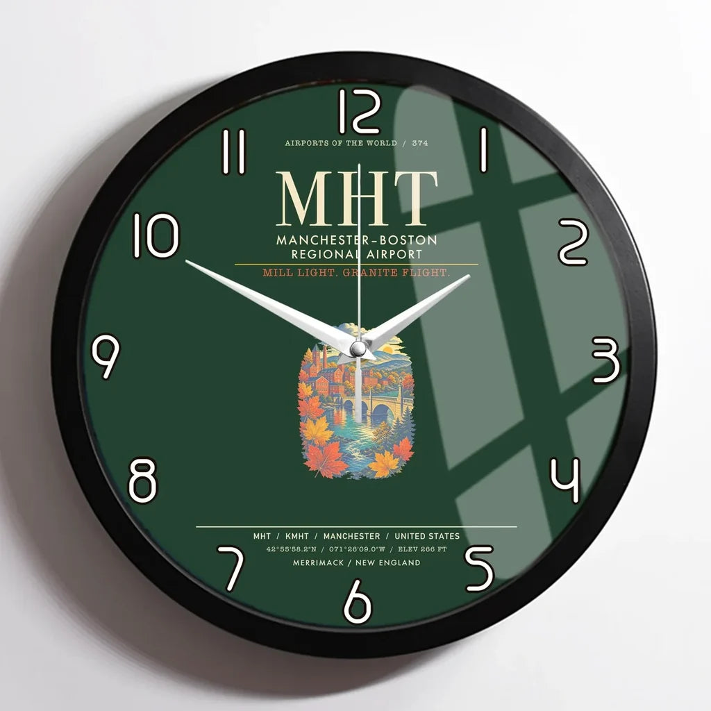 ManchesterBoston Regional Airport MHT Wall-Clock Framed - Dark Green
