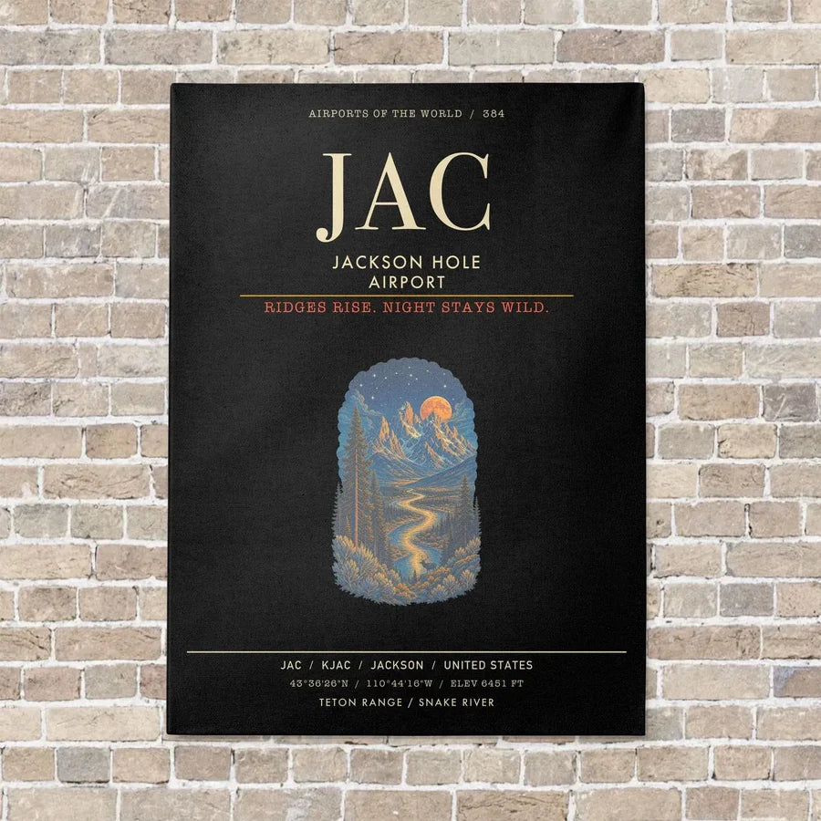 Jackson Hole Airport JAC - Canvas Framed - Black
