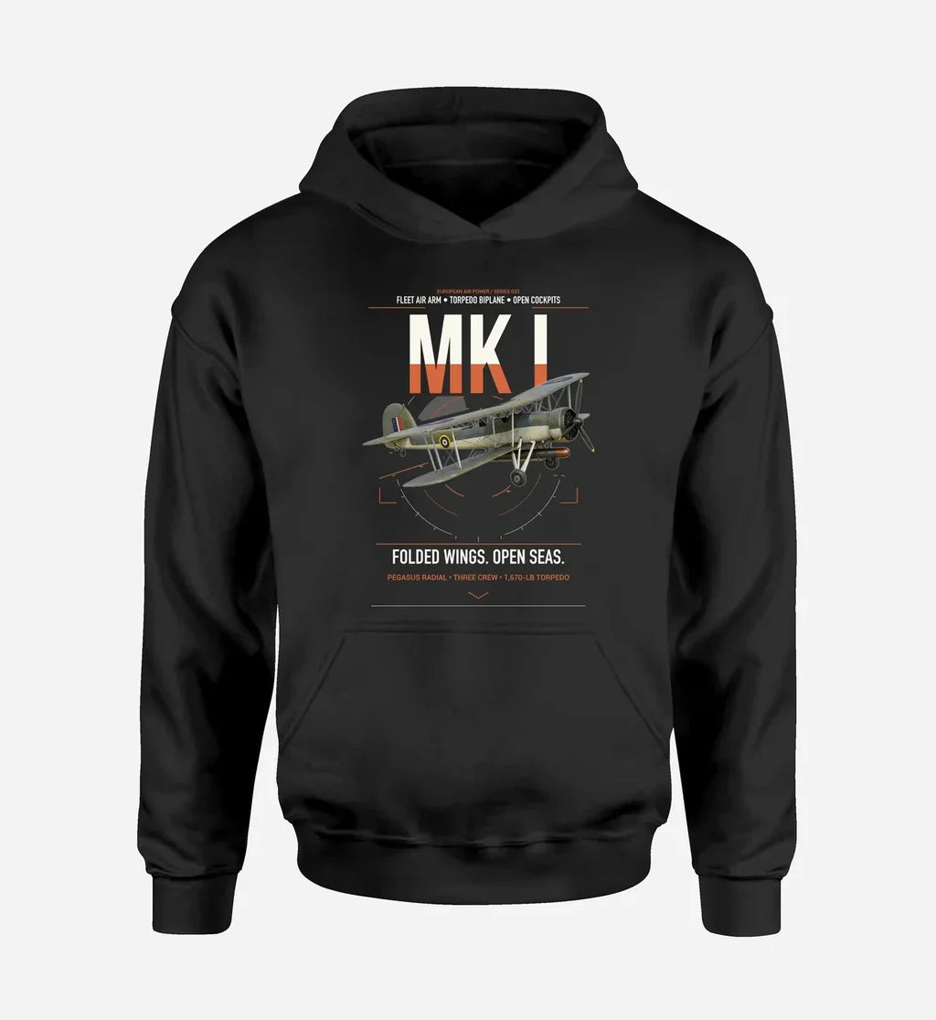 Fairey Swordfish Mk I design on black double-side hoodie, single-side print