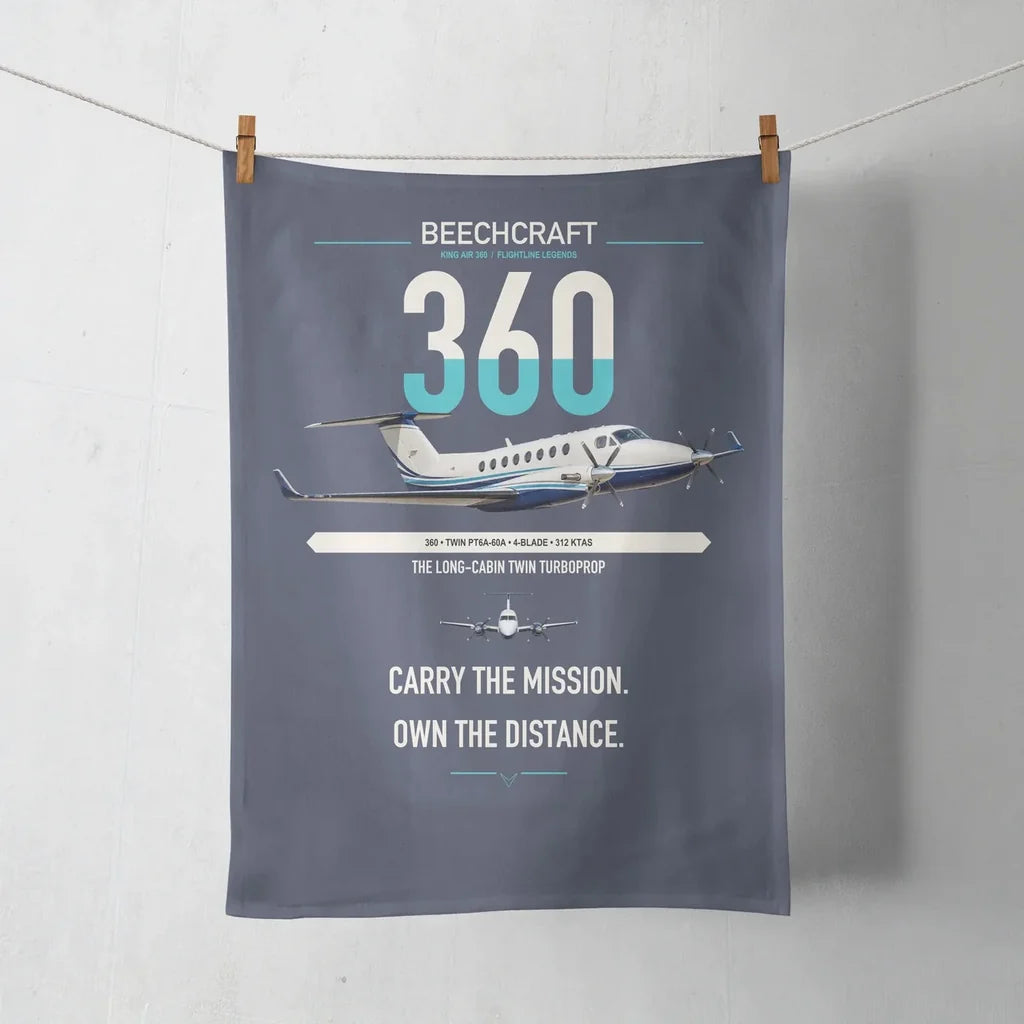Beechcraft King Air 360 design on navy blue towel