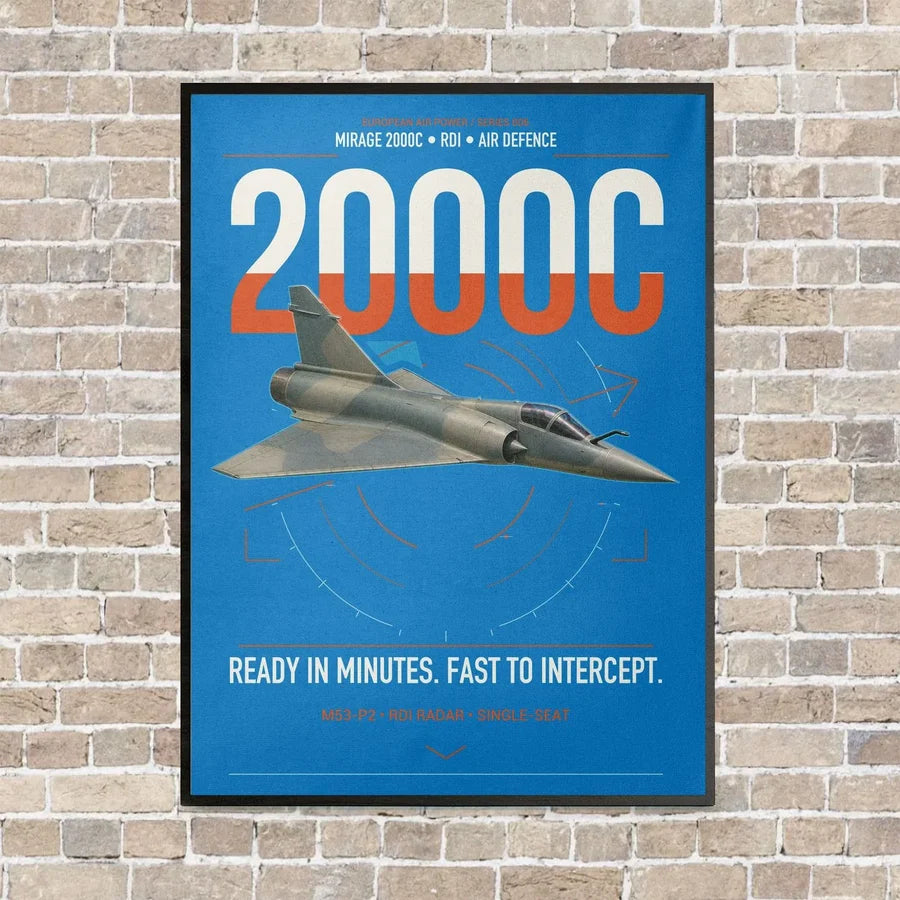 Dassault Mirage 2000C RDI vertical canvas print - framed - turquoise background