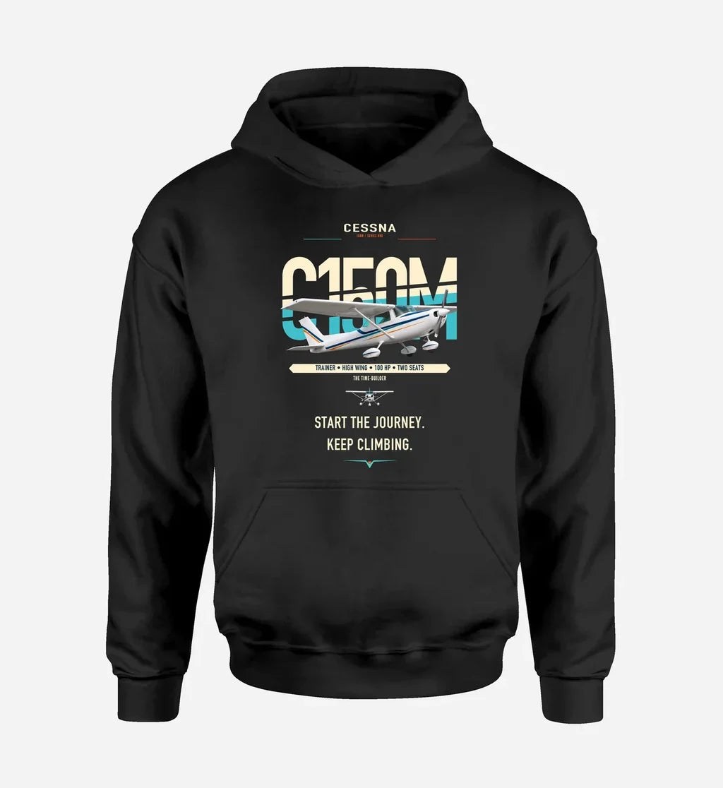 Cessna 150M design on black double-side hoodie, single-side print