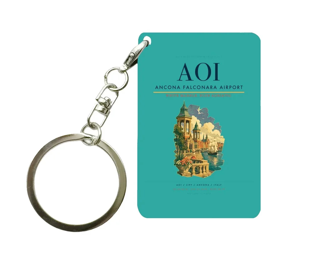 Ancona Falconara Airport (AOI) design on turquoise key chain