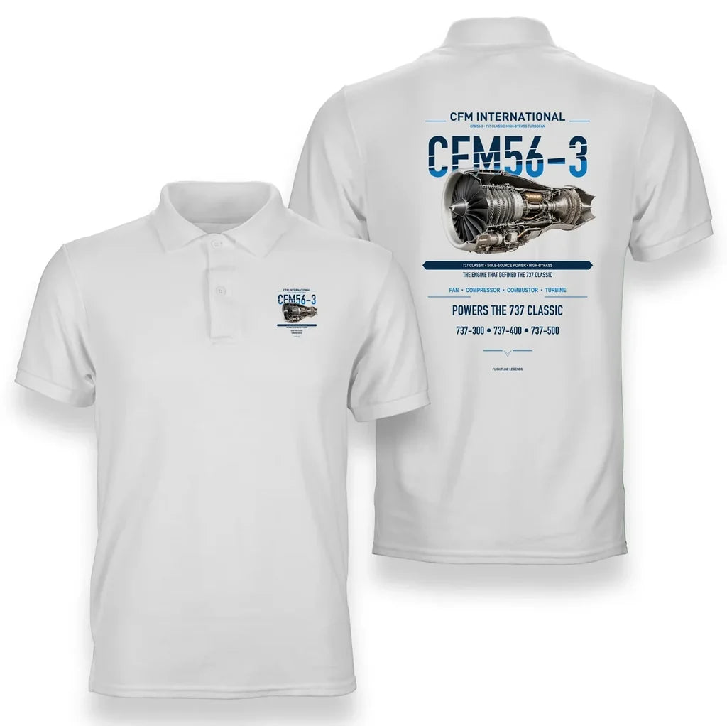 CFM56-3 design on white polo