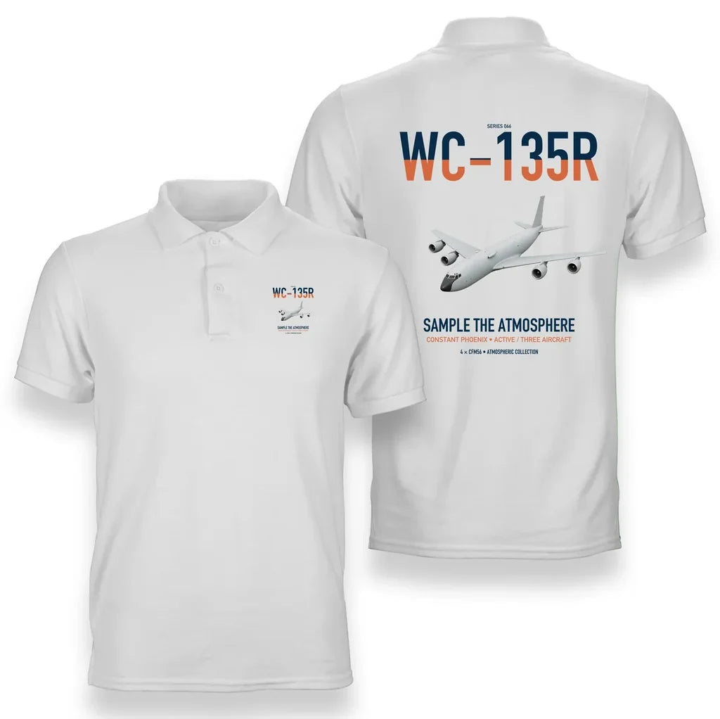 WC-135R Constant Phoenix design on white double-side polo t-shirt, double-side print