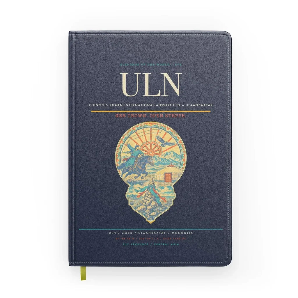 Chinggis Khaan International Airport (ULN) design on navy blue notebook