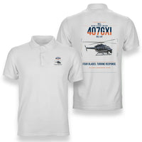 Thumbnail for Bell 407GXi design on white double-side polo t-shirt, double-side print