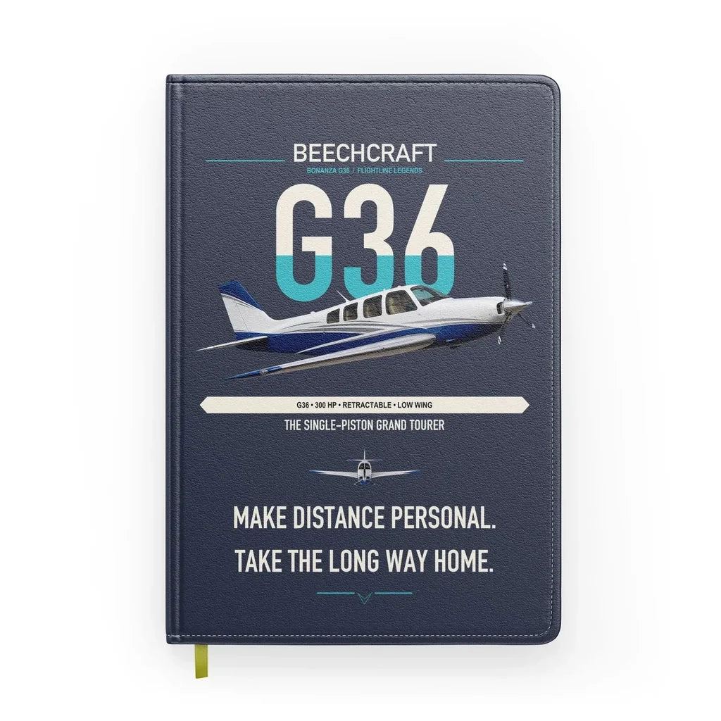 Beechcraft Bonanza G36 design on navy blue notebook