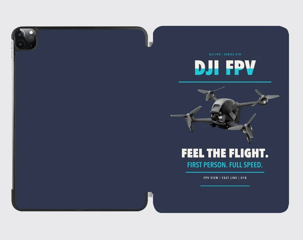DJI FPV design on navy blue ipad tablet case