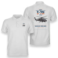 Thumbnail for Sikorsky S-70i FIREHAWK design on white double-side polo t-shirt, double-side print