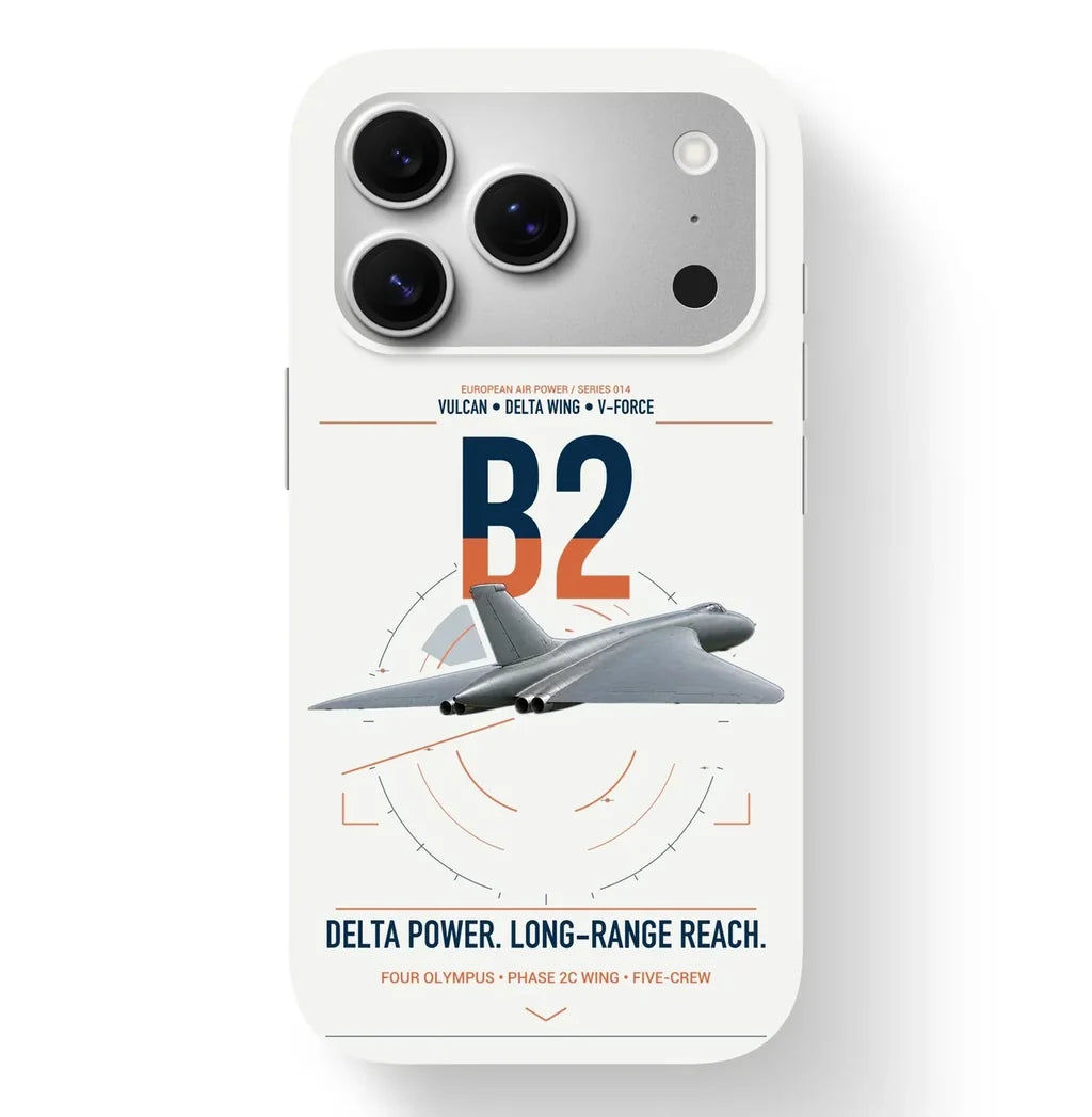 Avro Vulcan B2 design on white magsafe iphone case, for iPhone 17 Pro