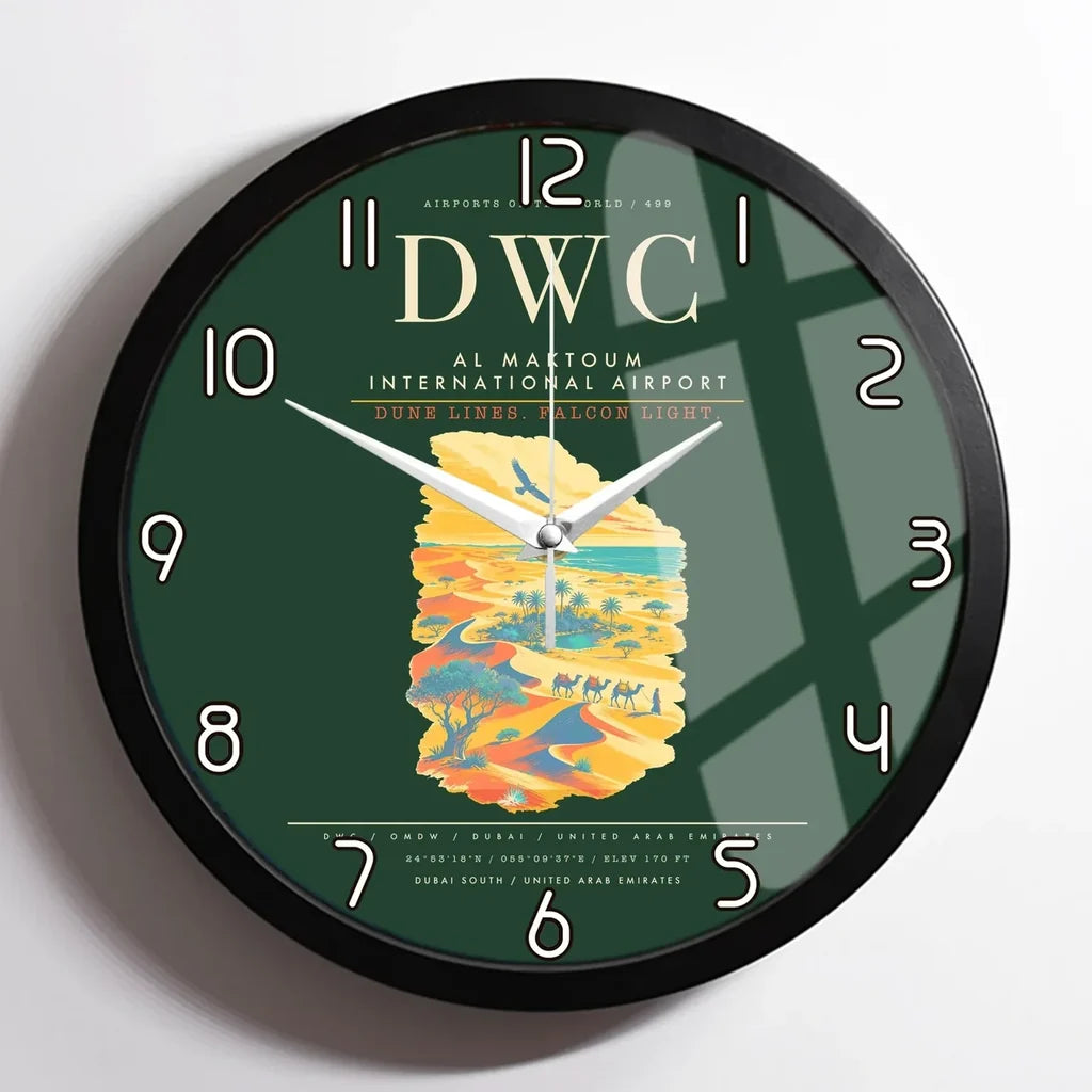 Al Maktoum International Airport DWC Wall-Clock Framed - Dark Green