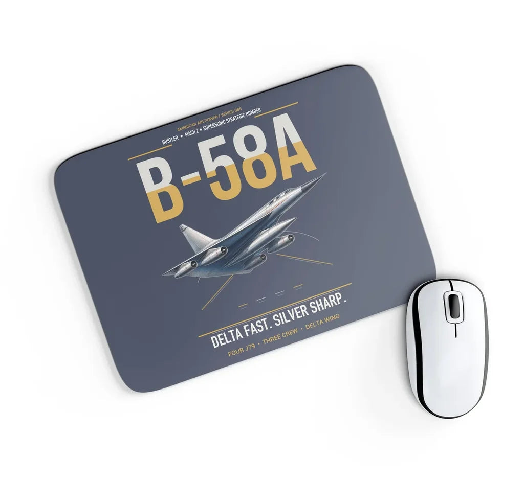 B-58A Hustler design on navy blue rectangle mouse pad