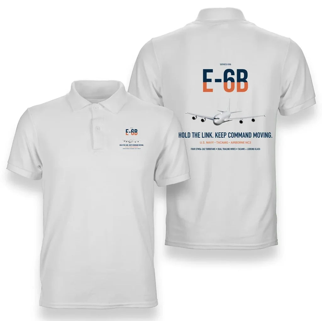 E-6B Mercury design on white double-side polo t-shirt, double-side print