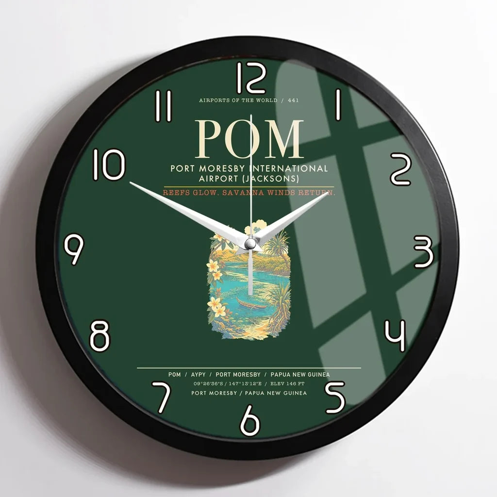 Port Moresby International Airport POM Wall-Clock Framed - Dark Green