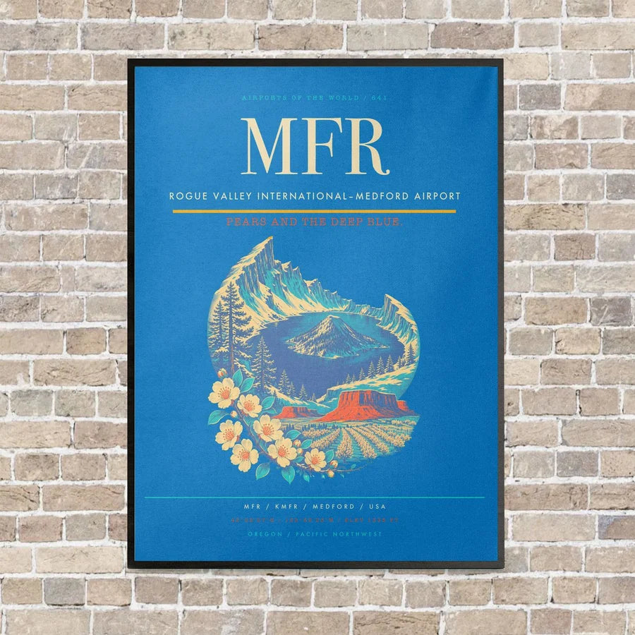 Rogue Valley International–Medford Airport MFR vertical canvas print - framed - turquoise background