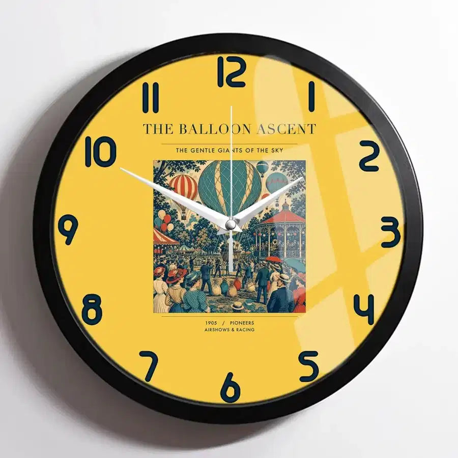 VINTAGE G4011 - The Balloon Ascent - Designed Wall Clocks design on yellow framed