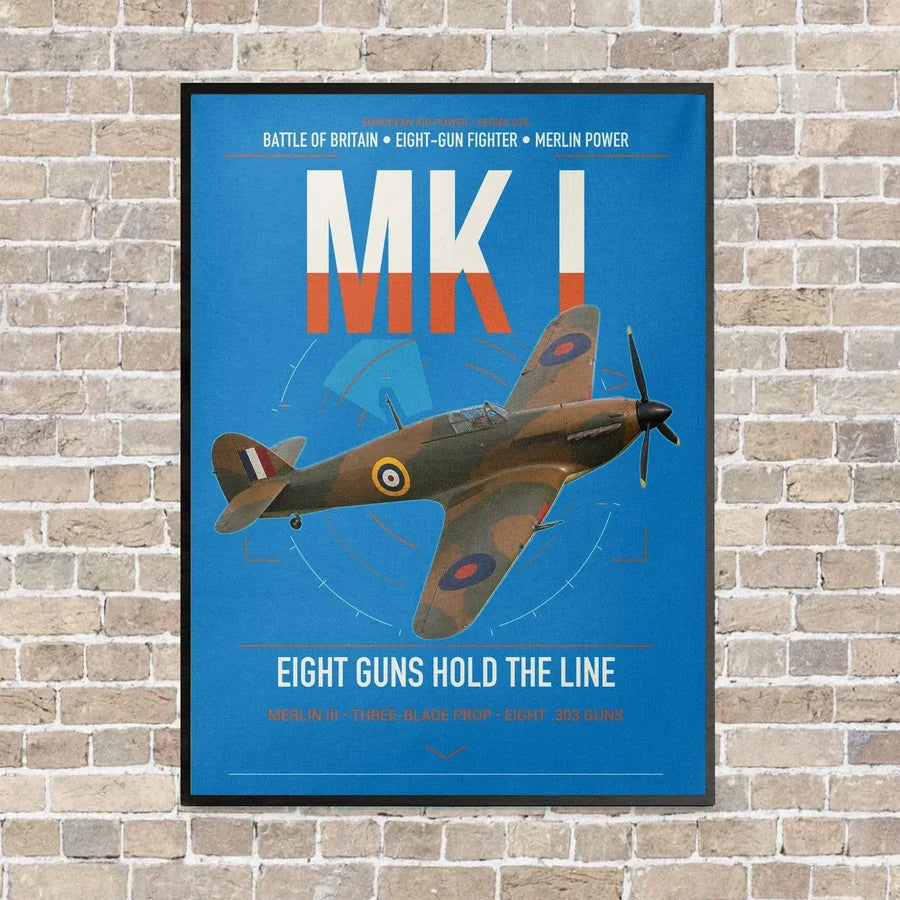 Hawker Hurricane Mk I vertical canvas print - framed - turquoise background