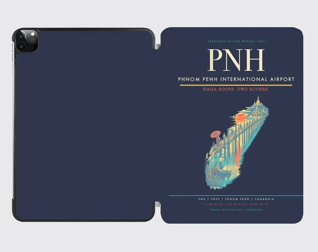 Phnom Penh International Airport (PNH) design on navy blue ipad tablet case