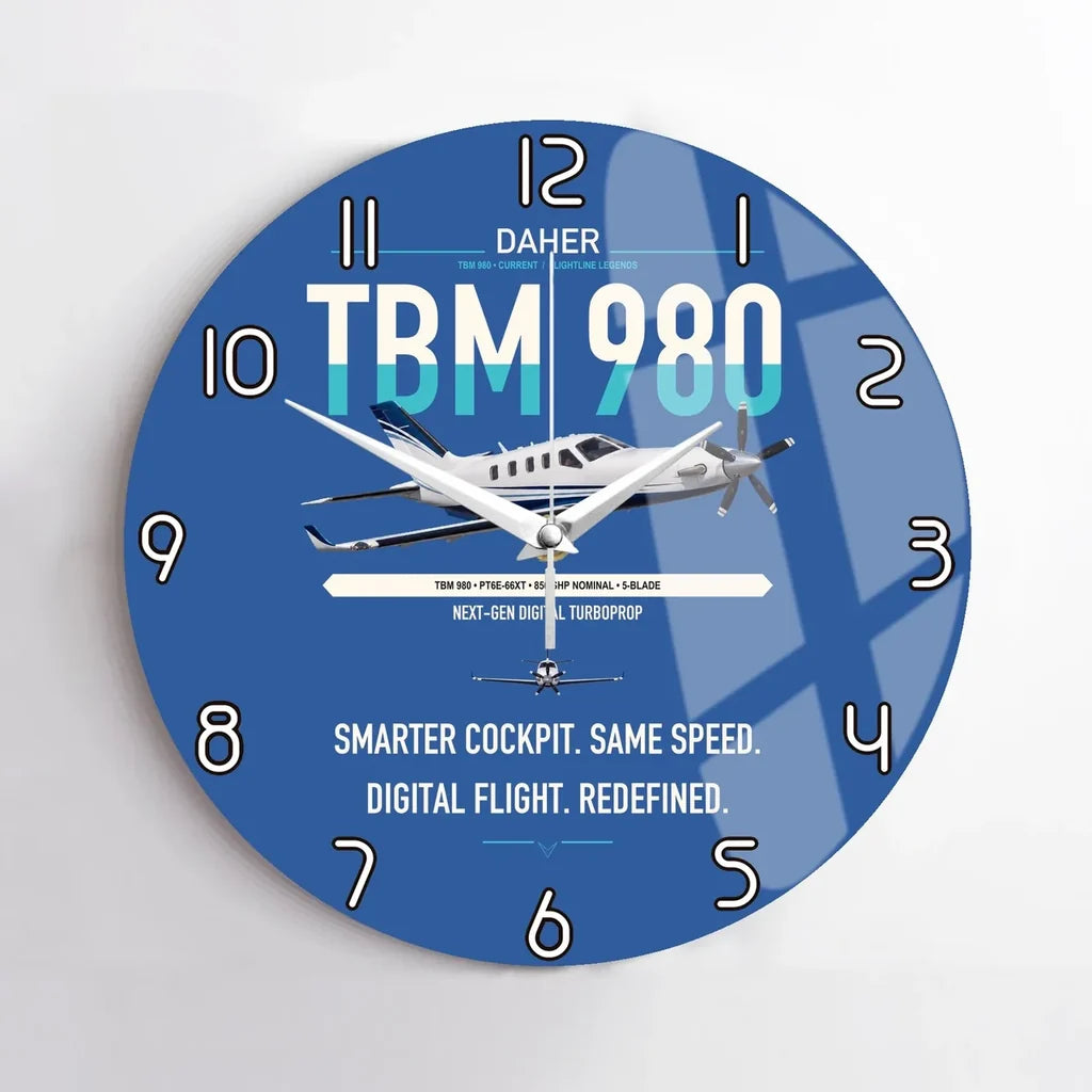 Daher TBM 980 design on blue no frame wall clock