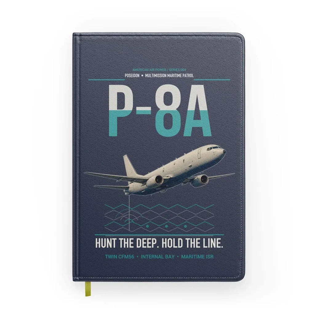 P-8A Poseidon design on navy blue notebook