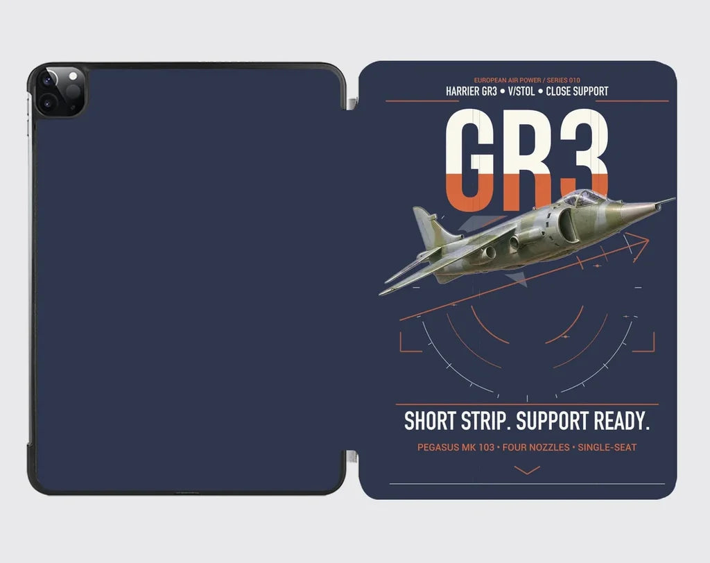 Hawker Siddeley Harrier GR3 design on navy blue ipad tablet case