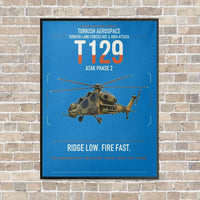 Thumbnail for Turkish Aerospace T129 ATAK Phase 2 vertical canvas print - framed - turquoise background