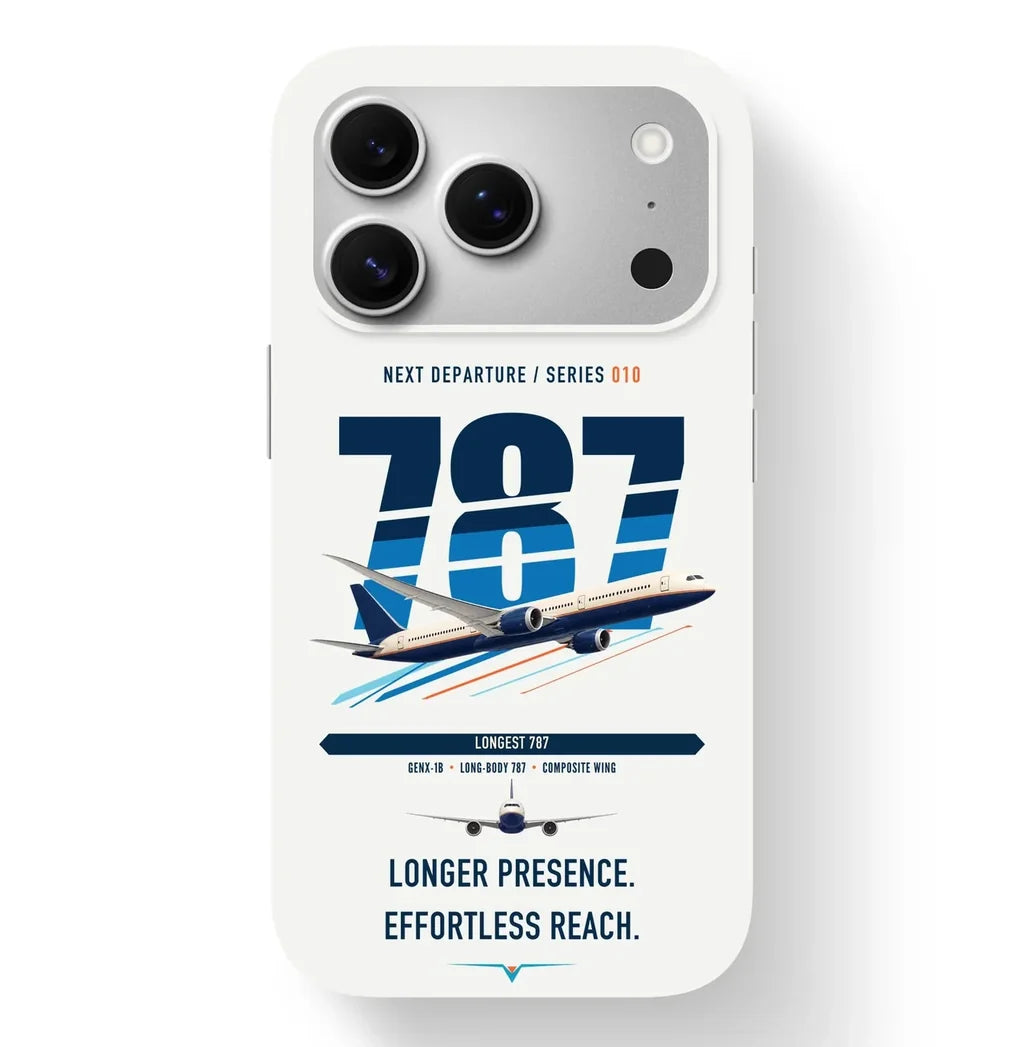 Boeing 787-10 Dreamliner design on white magsafe iphone case