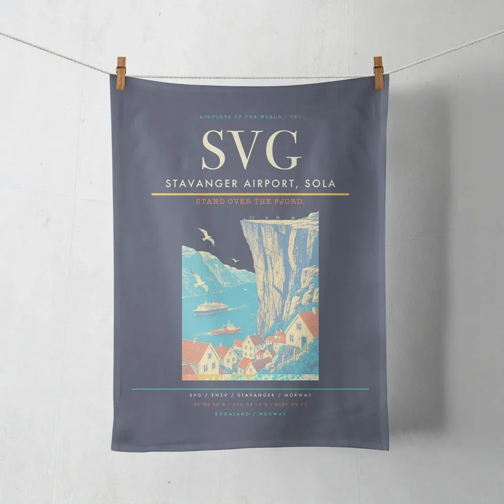 Stavanger Airport, Sola (SVG) design on navy blue towel