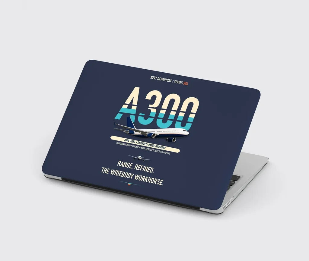 Airbus A300-600R design on navy blue MacBook case