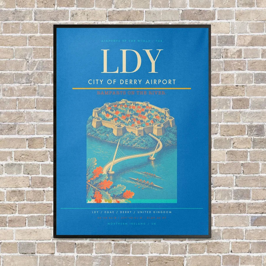 City of Derry Airport LDY vertical canvas print - framed - turquoise background