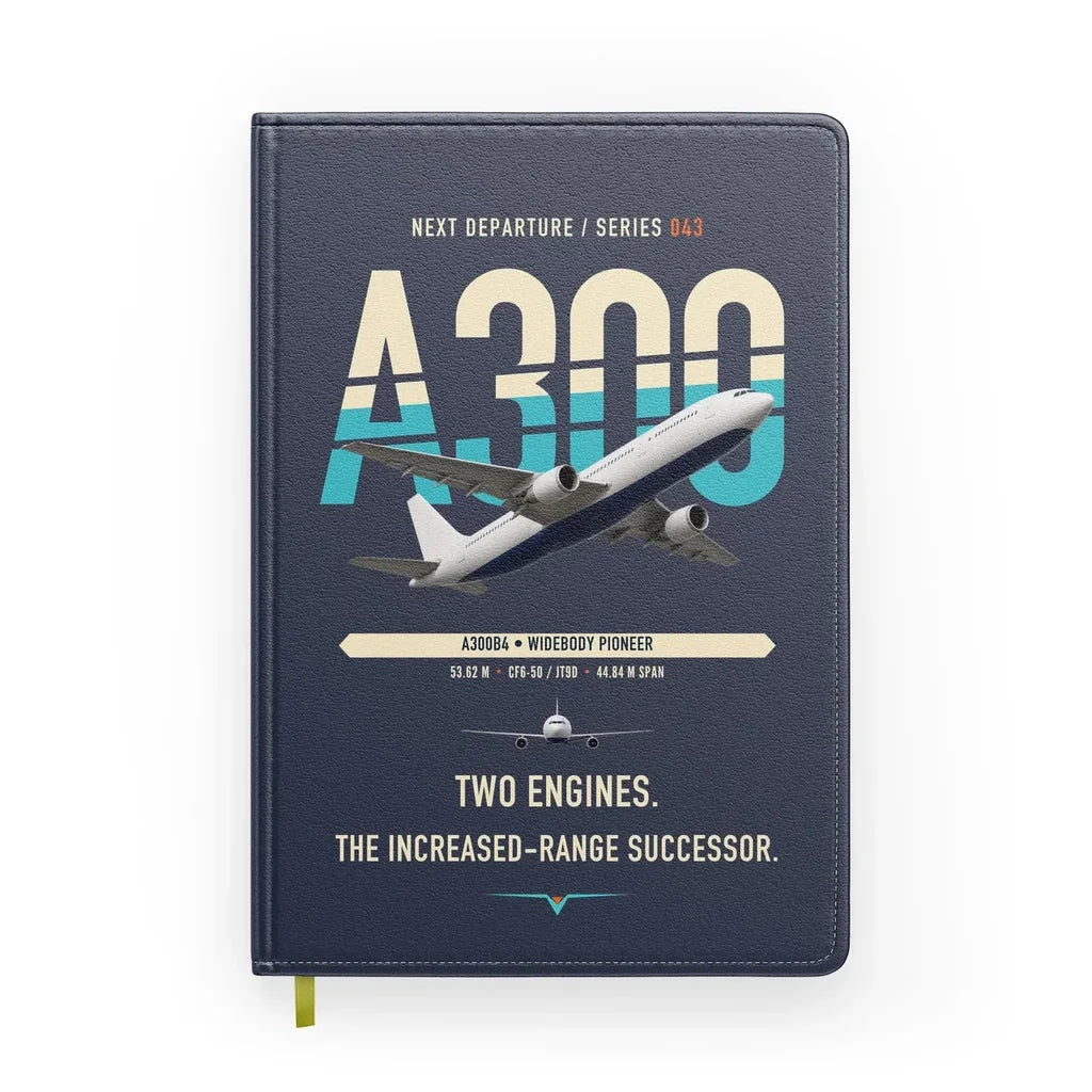 Airbus A300B4 design on navy blue notebook