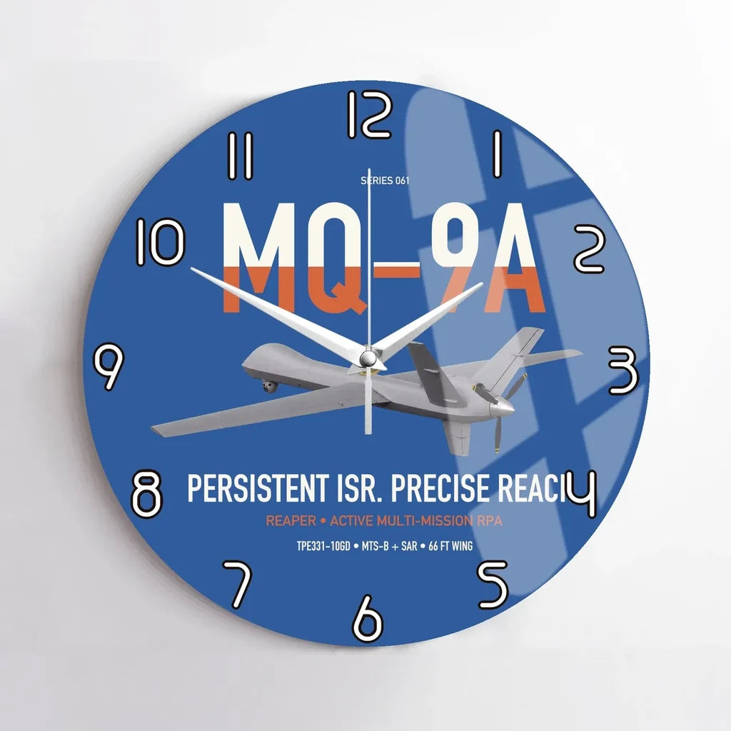 MQ-9A Reaper design on blue no frame wall clock