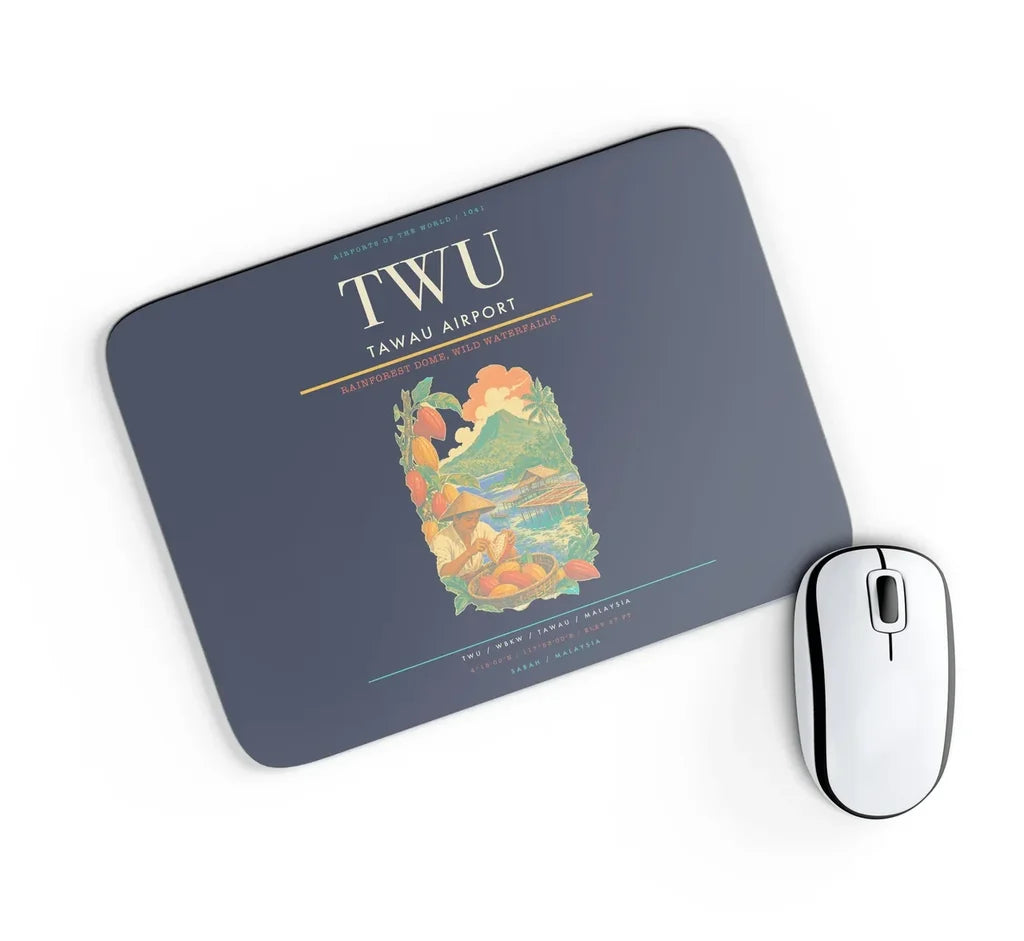 Tawau Airport (TWU) design on navy blue rectangle mouse pad