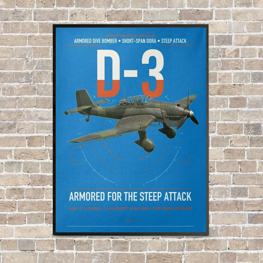 Junkers Ju 87D-3 vertical canvas print - framed - turquoise background