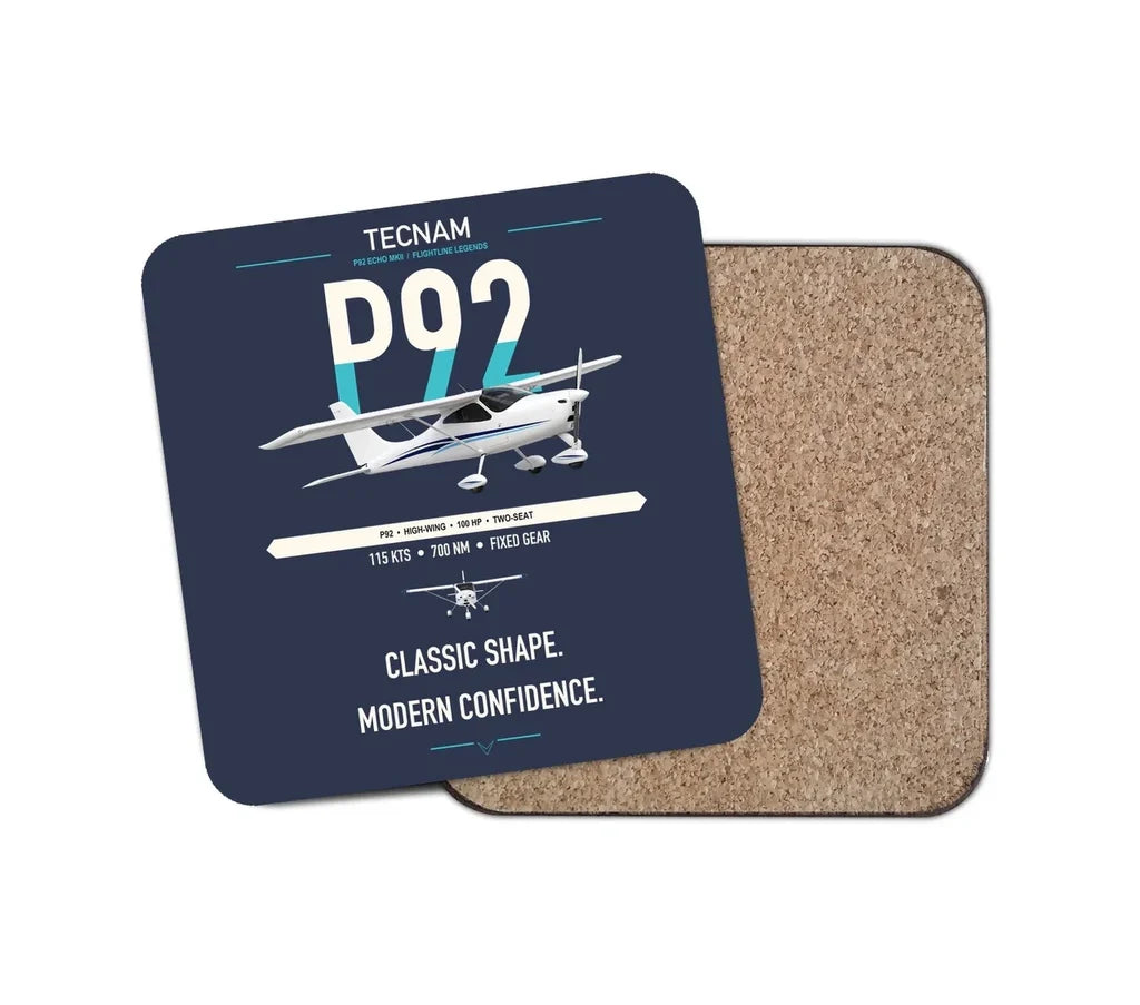 Tecnam P92 Echo MkII design on navy blue 1 piece coaster