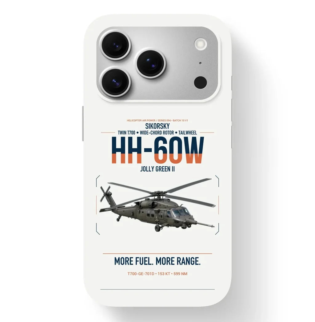 Sikorsky HH-60W Jolly Green II design on white magsafe iphone case, for iPhone 17 Pro