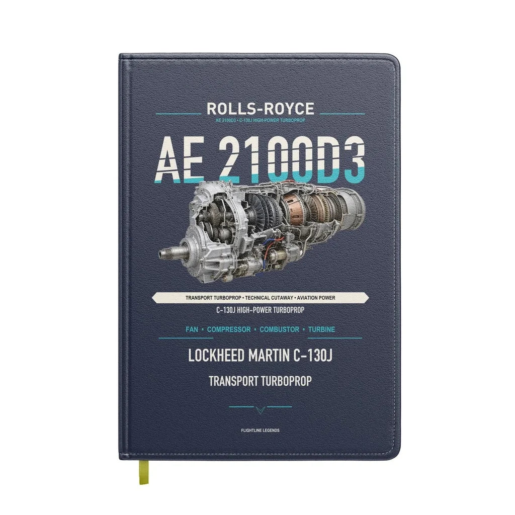 AE 2100D3 design on navy blue notebook