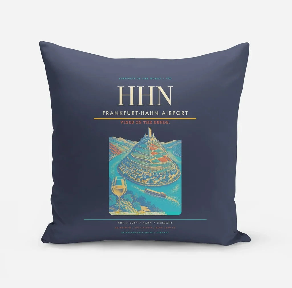 Frankfurt-Hahn Airport (HHN) design on navy blue pillow