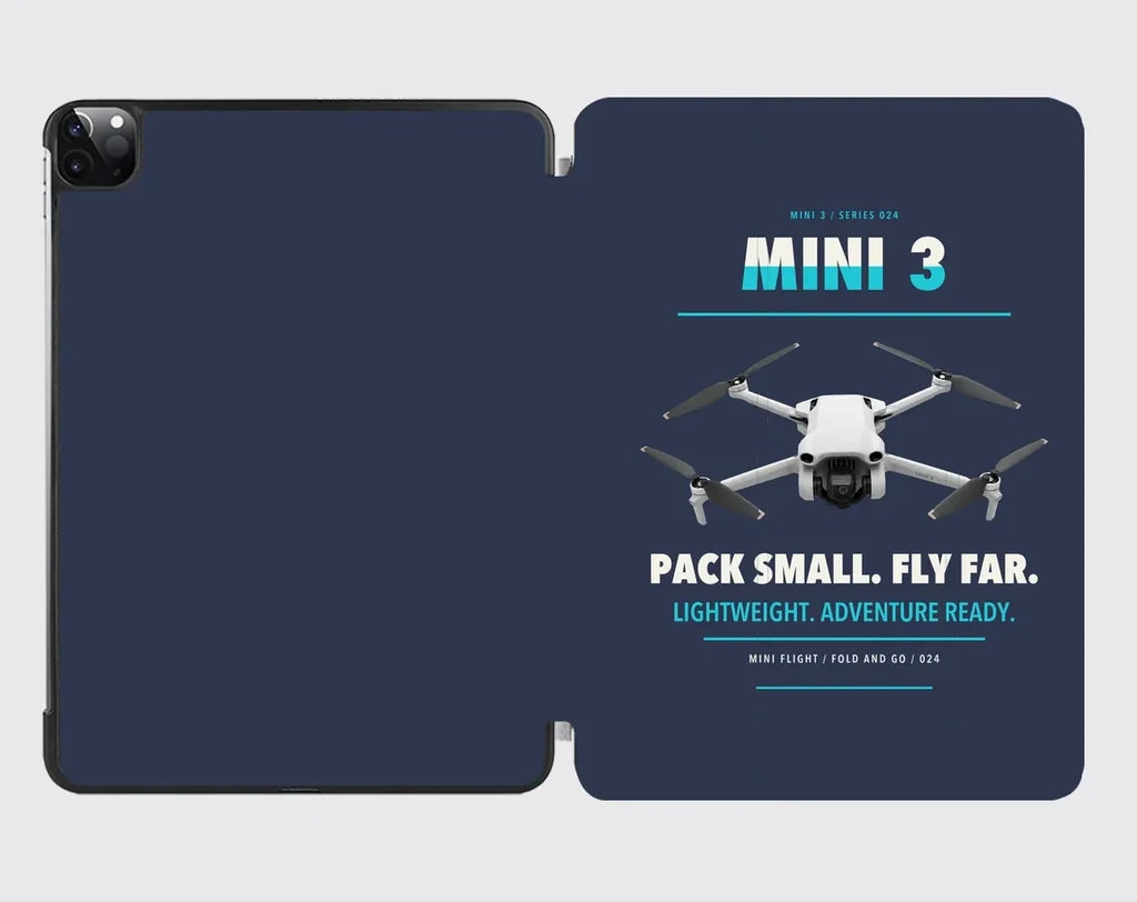 DJI Mini 3 design on navy blue ipad tablet case
