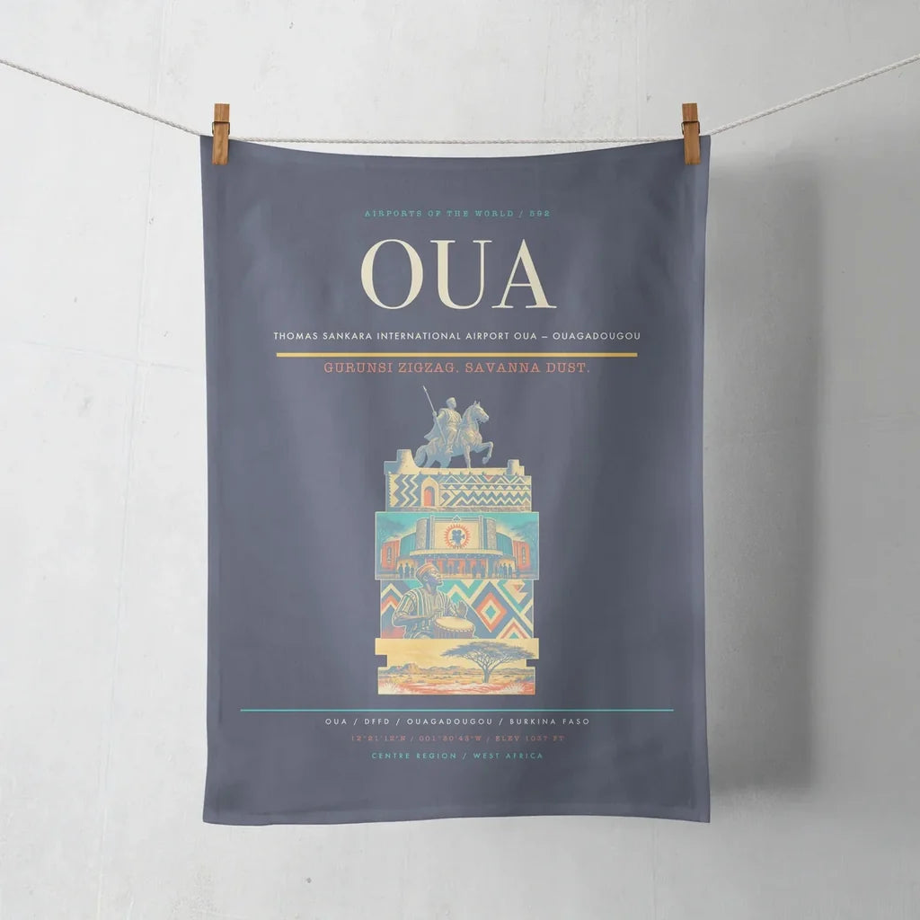 Thomas Sankara International Airport (OUA) design on navy blue towel