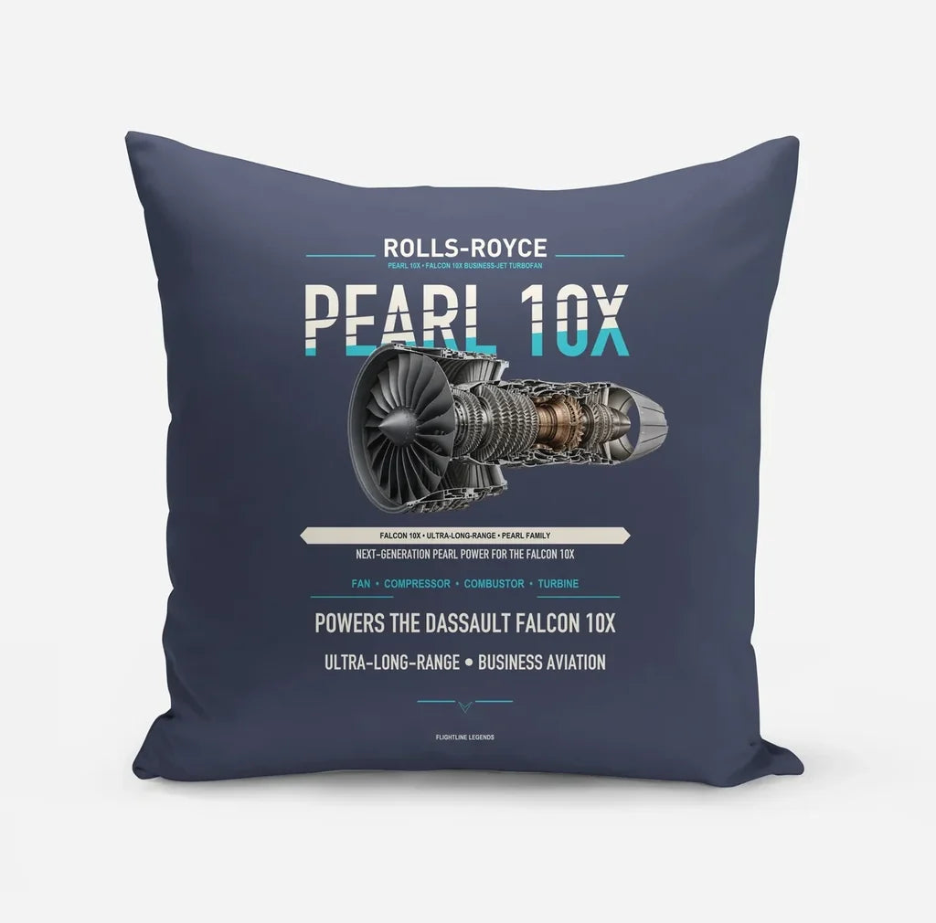 PEARL 10X design on navy blue pillow