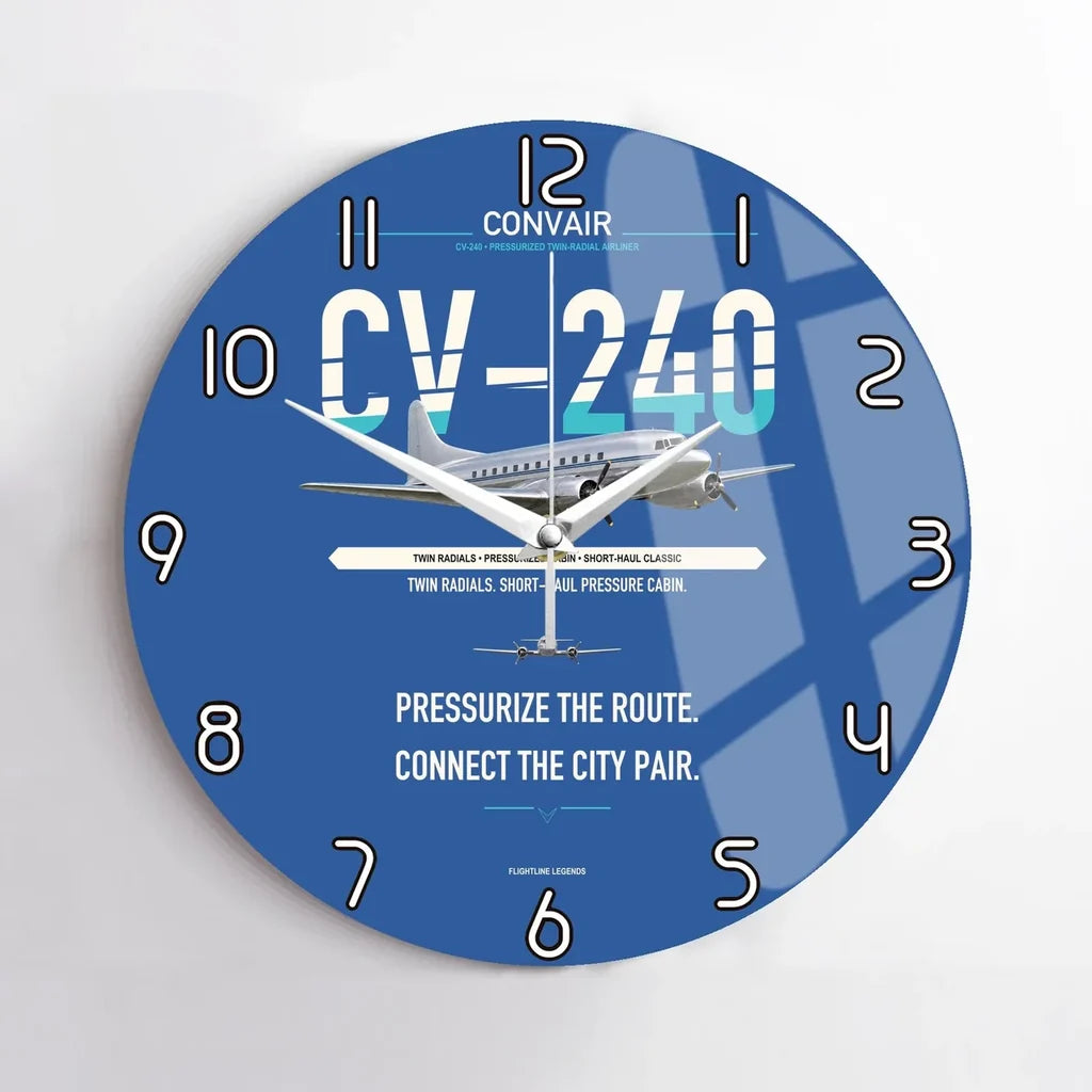 Convair CV-240 design on blue no frame wall clock