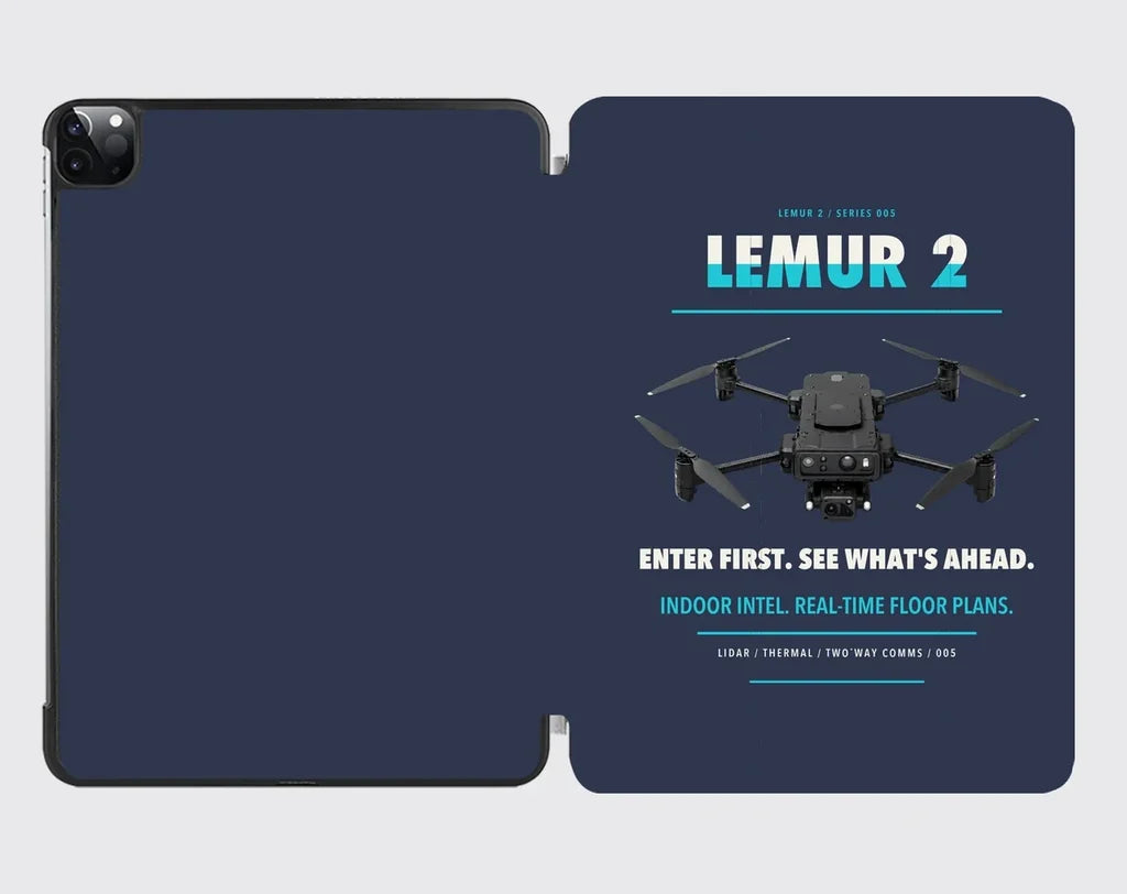 BRINC LEMUR 2 design on navy blue ipad tablet case