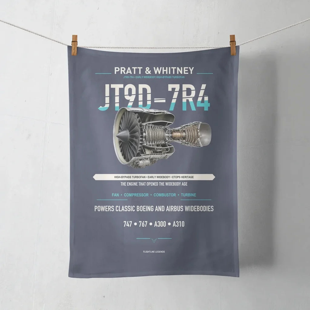 JT9D-7R4 design on navy blue towel